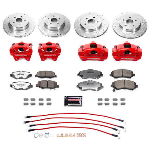 Power stop 07-17 jeep wrangler front & rear big brake upgrade kit with red powder coated brake pads