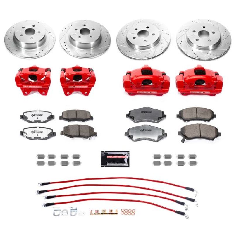 Power stop z36 truck & tow brake kit w/calipers - front brake kit with red brake pads and calipers