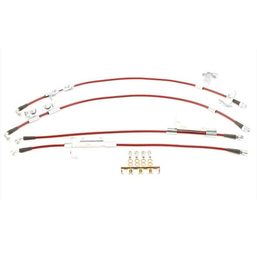 Power stop 2018 jeep wrangler front & rear ss braided brake line kits - red brake cable wires