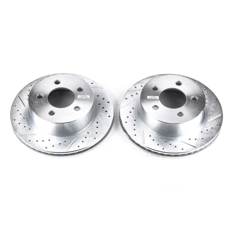 Power stop front slotted rotors pair for jeep cherokee - white background