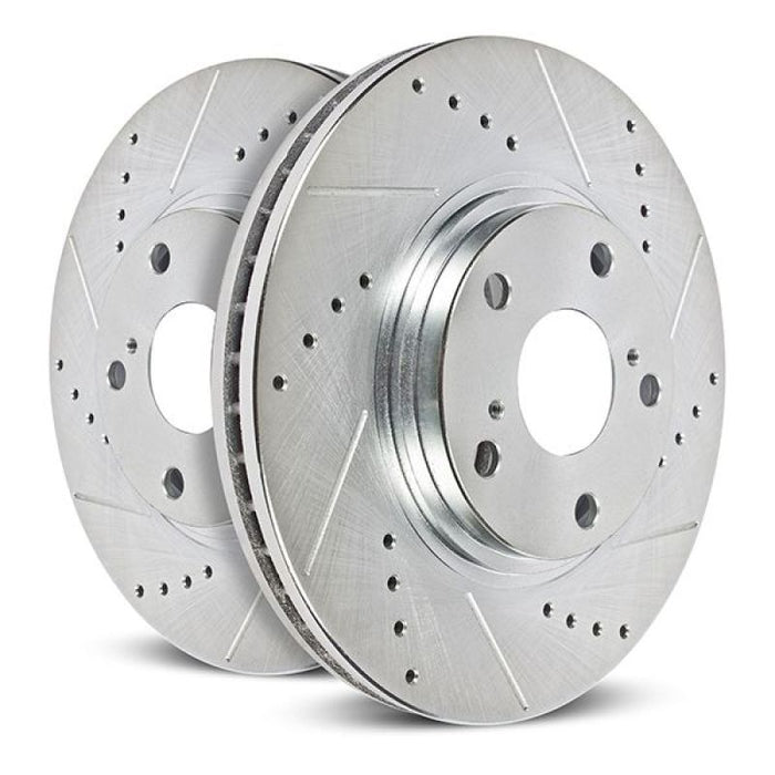 Power stop jeep wrangler bbk front drilled & slotted rotor - pair brake discs on white background