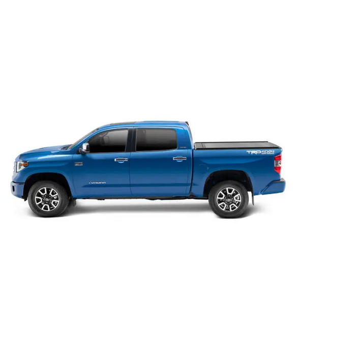 Blue truck bed cover with Trax rail system - RetraxONE XR for Tacoma Double Cab