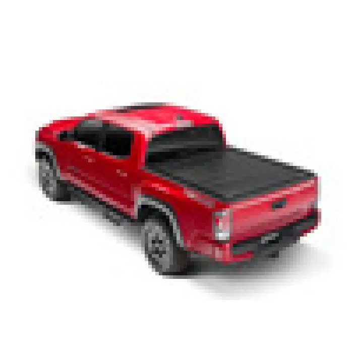 Red truck with black hood and RetraxPRO XR trax rail for 16-18 Tacoma Double Cab.