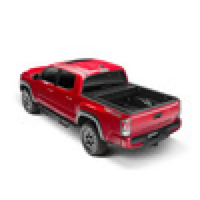 Red truck with black hood and RetraxPRO XR trax rail cargo capacity for 16-18 Tacoma Double Cab.