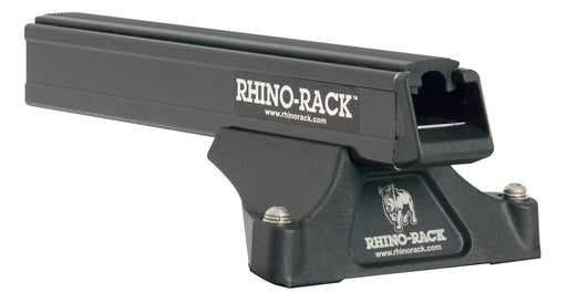 Black rifle mount with white logo on rhino-rack heavy duty rltp 2 bar roof rack