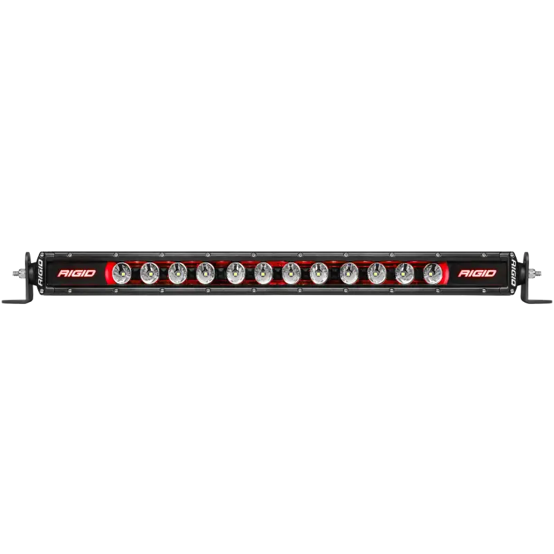 Black LED light bar with red and white lights from Rigid Industries Radiance Plus SR-Series.