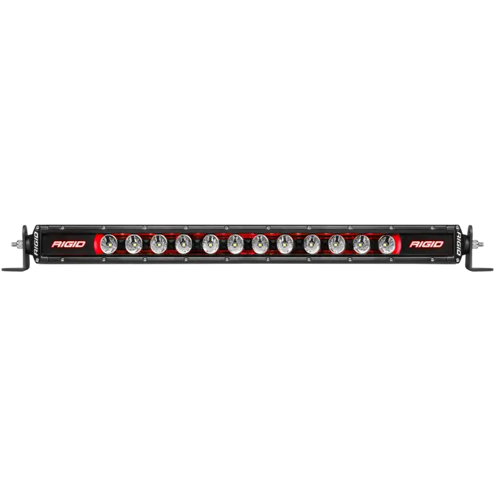 Black LED light bar with red and white lights from Rigid Industries Radiance Plus SR-Series.