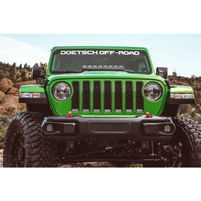 Green jeep jl hood mount kit with decal on front, 20in adapt series.