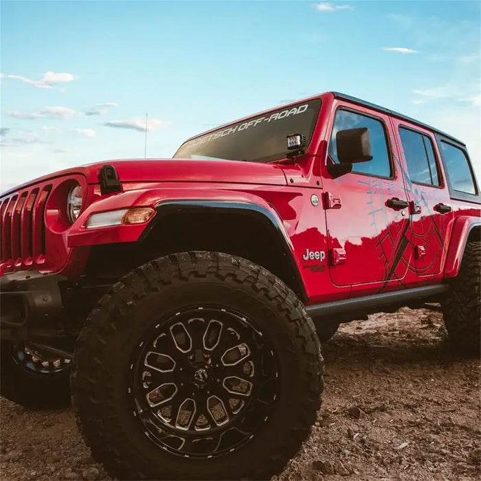 Red Jeep Wrangler with A-Pillar Mount Kit - Rigid Industries 2018 - D / D-SS / SR-M / Ignite Series