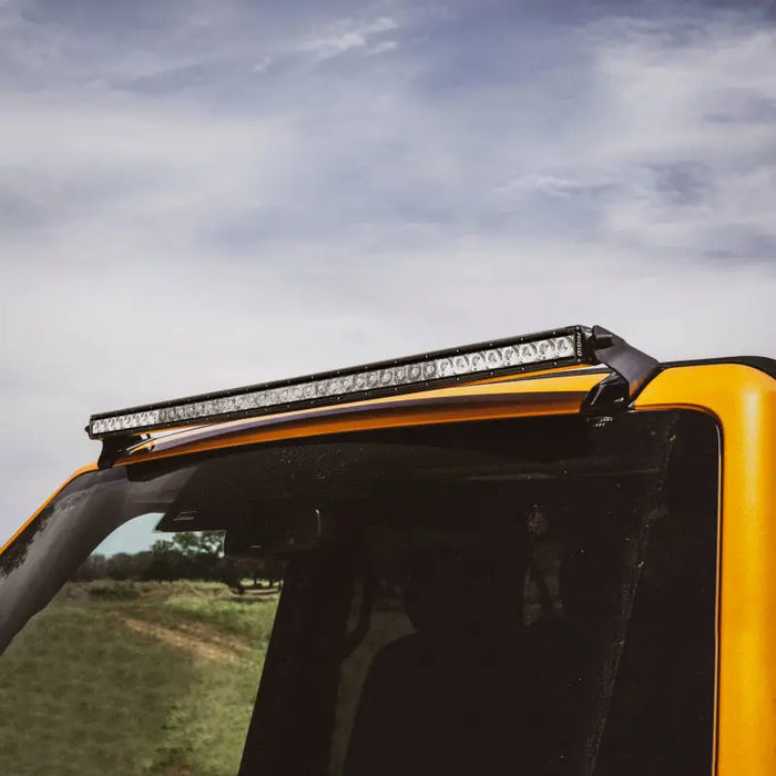 Yellow Jeep with Black Roof Rack - Rigid Industries 2021 Ford Bronco Roof Line Light Kit