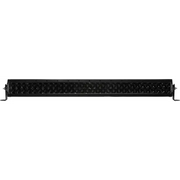 Rigid Industries 30in E Series Spot - Midnight Edition LED light bar with midnight optics on white and black backgrounds.