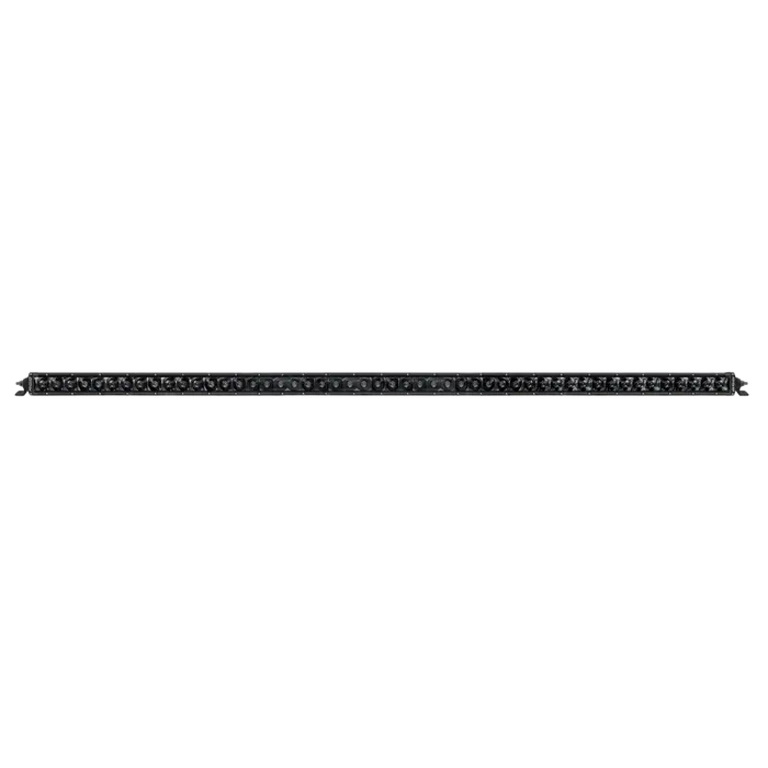 Black LED strip on white background, Rigid Industries 50in SR Series PRO - Spot - Midnight Edition, ideal for Jeep Wrangler and Ford Bronco.
