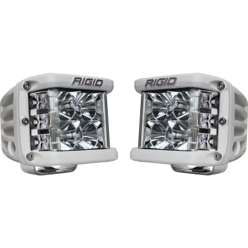 Pair of chrome LED lights for Jeep Wrangler - Rigid Industries D-SS Flood - White Housing