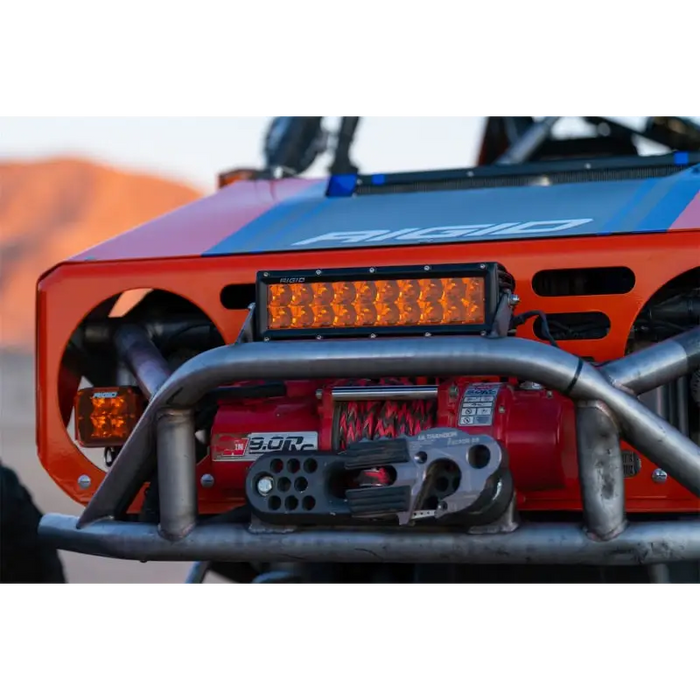 Close up of front bumper mount on a Rigid Industries E-Series 10in. Spot w/ Amber PRO Lens ATV