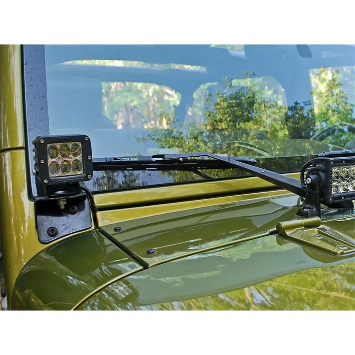 Green Jeep JK A-Pillar Mount Set of 2 for Dually/D2 lights by Rigid Industries.