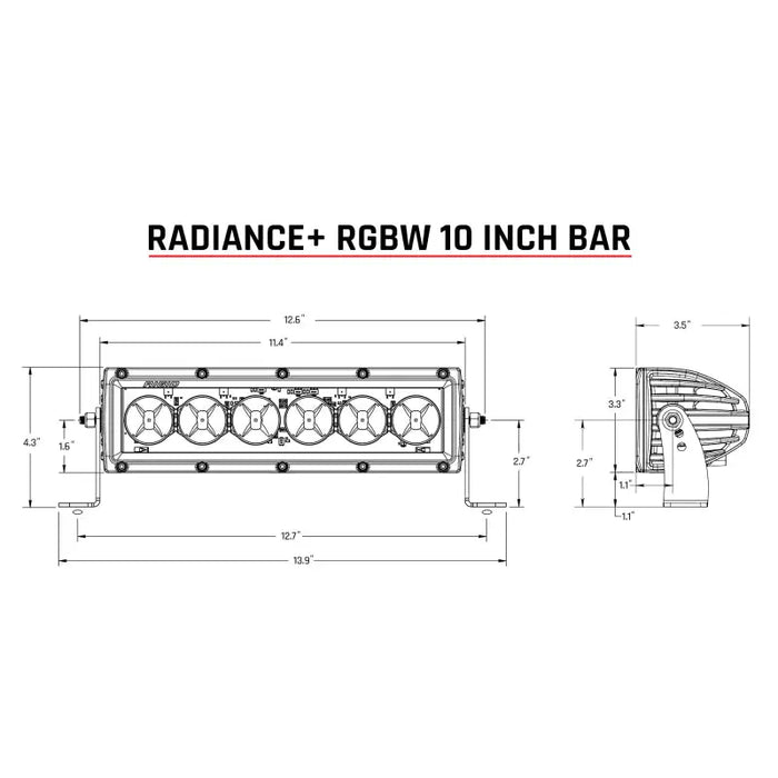 Rigid Industries Radiance+ 10in. RGBW light bar displayed as ’rade r6w 10inch bar’