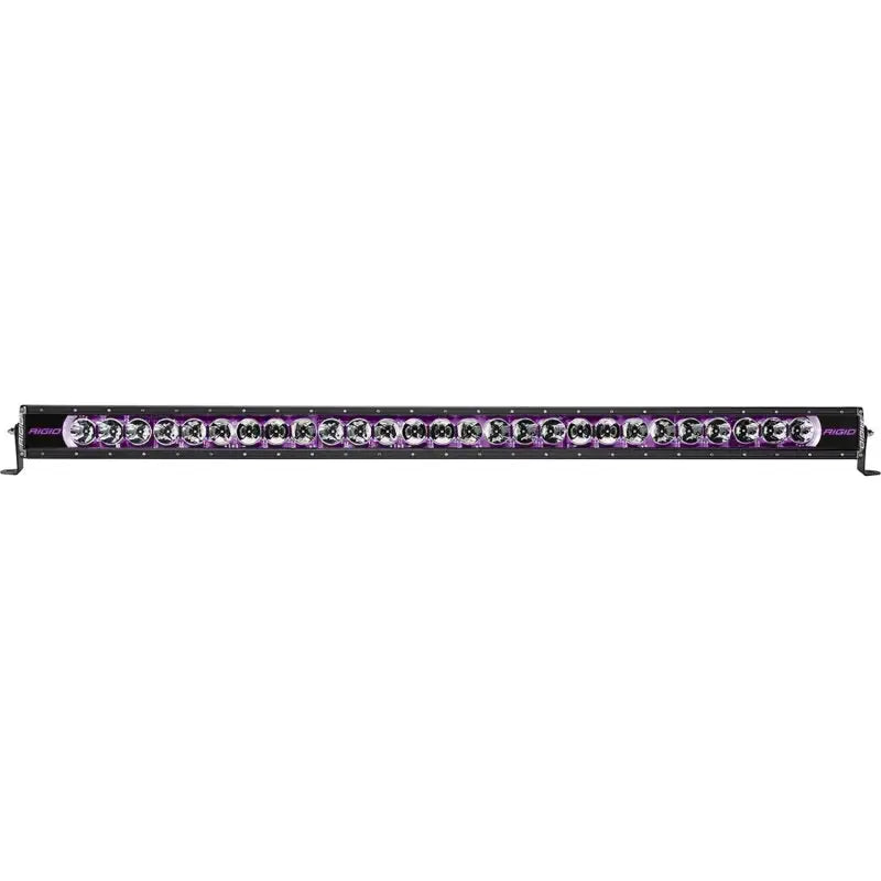 Rigid Industries Radiance+ 50in. RGBW Light Bar with purple and black light on white background