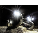 Black ATV with light from Rigid Industries Rock Light Kit - Amber.