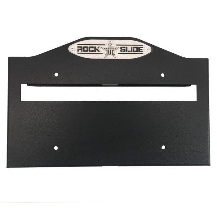 Rock Slide logo on black plastic card holder for Rock Slide Any Size Spare Tire Ez Plate