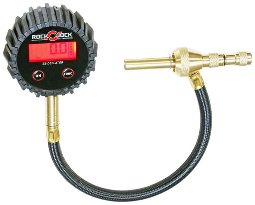 Digital pressure gauge with hose attached from rockjock ez-tire deflator pro with storage case