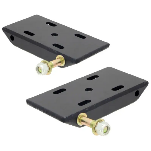 Pair of black plastic mounting brackets for RockJock HD Leaf Spring Plates and Shock Mounts.