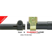 Black hose with yellow handle on RockJock Currectlync steering system with tie rod and drag link.