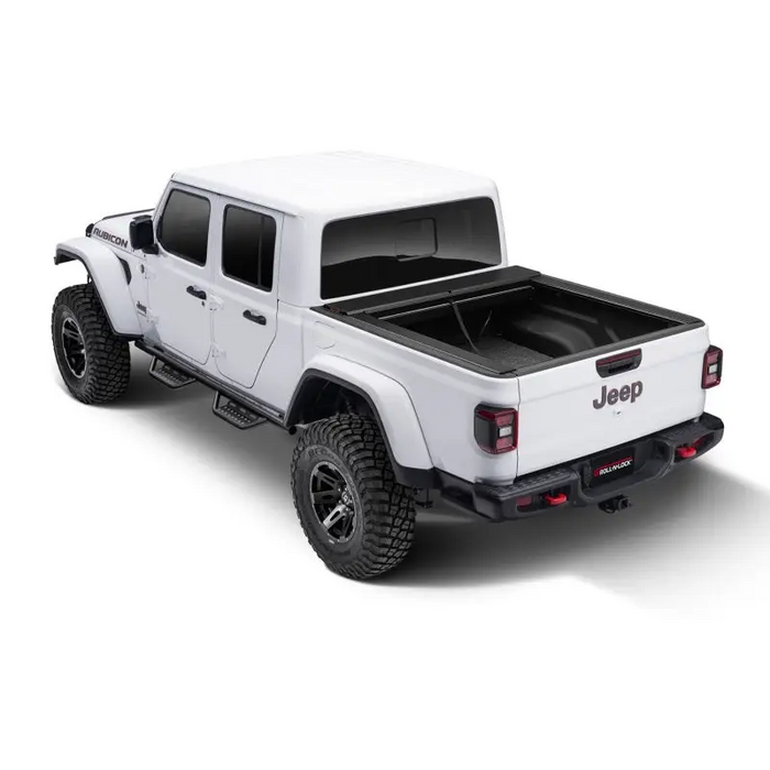 White Roll-N-Lock truck bed cover for 2020 Jeep Gladiator.