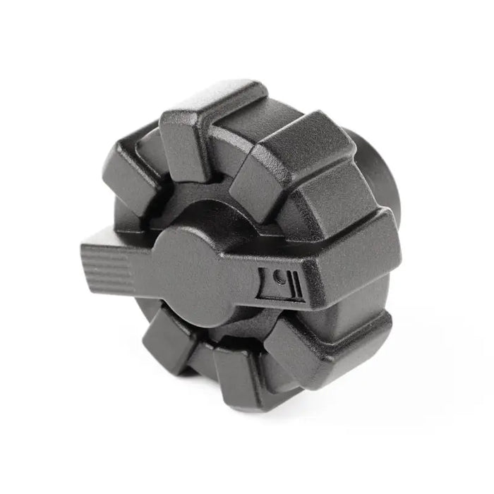 Black Elite Aluminum Fuel Cap design with powder coat and hole in the middle.