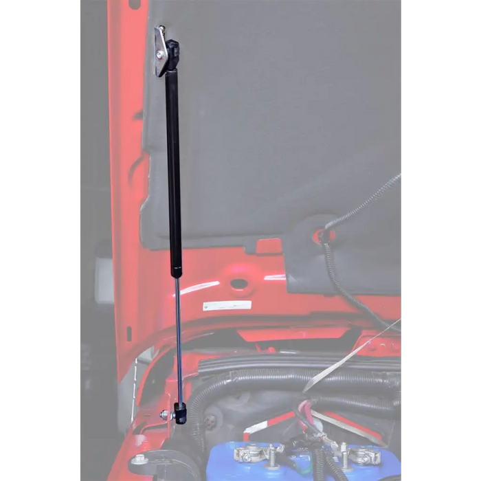Red and black Jeep Wrangler JK Hood Lift Kit prop rod handle