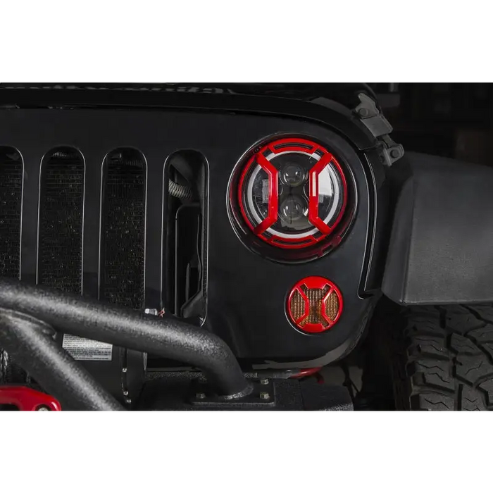 Rugged Ridge Elite Red Jeep Wrangler Headlight Euro Guards