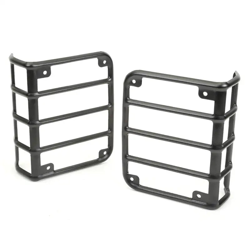 Black front bumper guards for Jeep Wrangler displayed in Rugged Ridge Tail Light Euro Guards.
