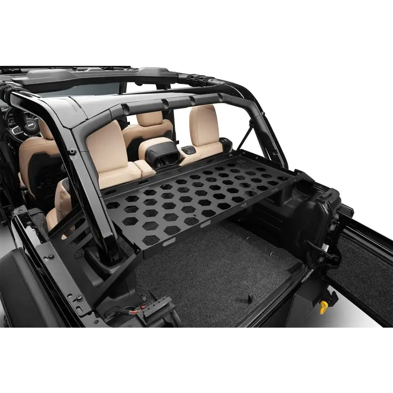Rugged Ridge Jeep Wrangler 4-Door Interior Storage Rack with Cargo Tray Open
