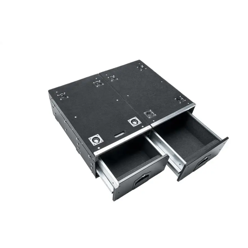 Black metal cargo storage drawers by Rugged Ridge for Jeep Wrangler JL
