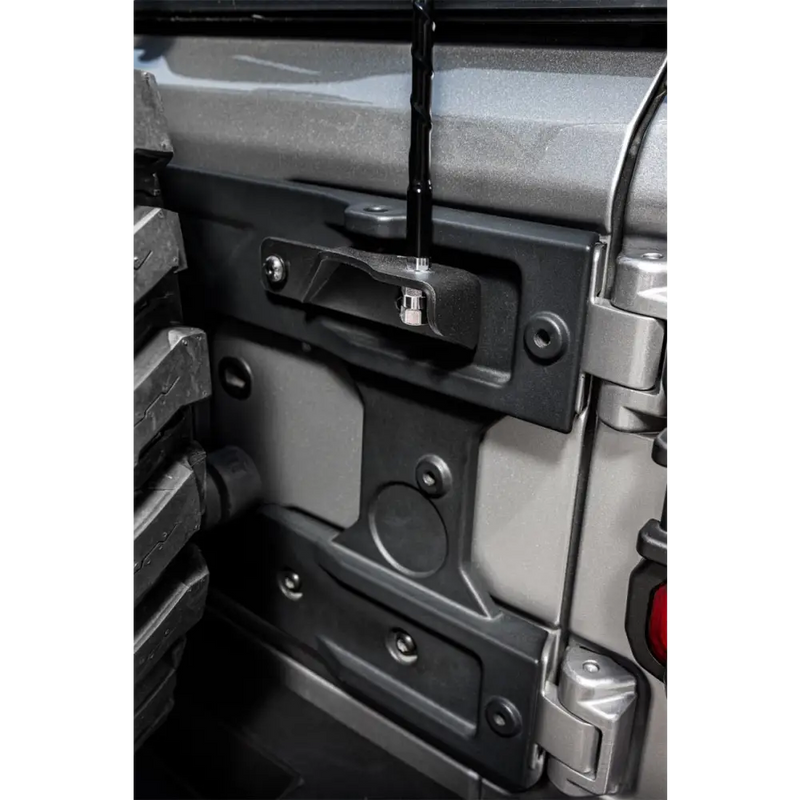 Rugged Ridge Jeep Wrangler JL CB Radio Antenna Mount - Close up of car door handle