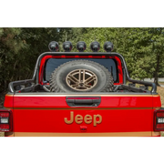Red Jeep with spare tire carrier rack by Rugged Ridge for Gladiator JT.