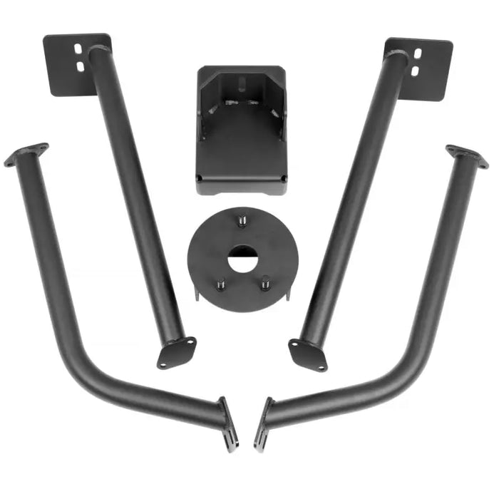Black aluminum exhaust systems for Ford Mustang on Rugged Ridge tire carrier.