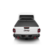 Rear view of white truck with Armis tonneau cover and Max Track feature
