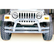 White Jeep Wrangler front bumper by Rugged Ridge