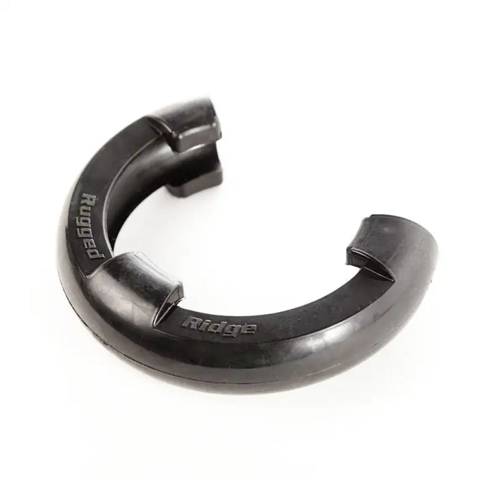 Rugged Ridge black rubber ring isolator kit with logo displayed on it.