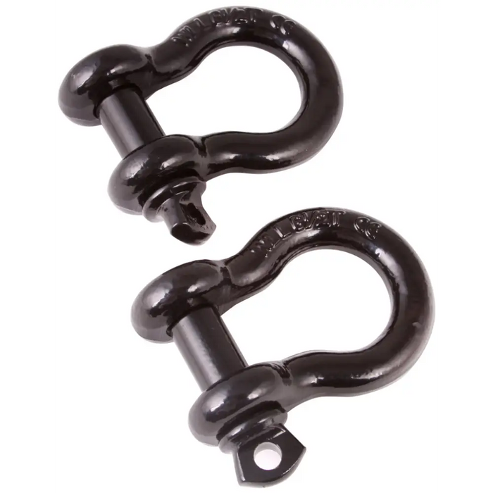 Rugged Ridge 3/4in Black D-Shackles used for towing applications.
