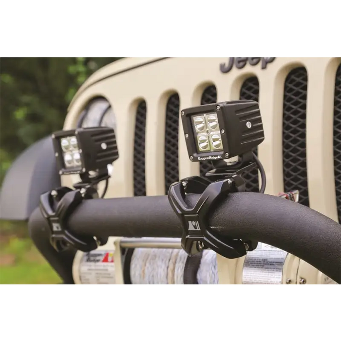Rugged Ridge Jeep Wrangler 3in Cube LED Light front end view