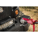 Rugged Ridge soft rope shackle with front light of a Jeep and red ribbon.