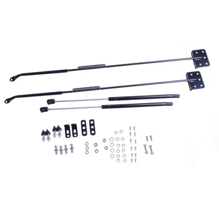 Black front and rear sway bars for Jeep Wrangler Hood Lift Kit.