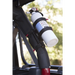 Rugged Ridge Jeep Wrangler Elite Fire Extinguisher Holder with bottle attached.