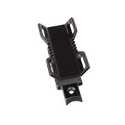 Black plastic clip holder for a camera in Rugged Ridge 76-20 Jeep Wrangler Elite Fire Extinguisher Holder.