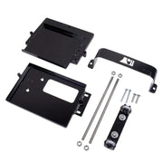 Black metal mounting kit for Apple Watch on Rugged Ridge 97-06 Jeep Wrangler dual battery tray.