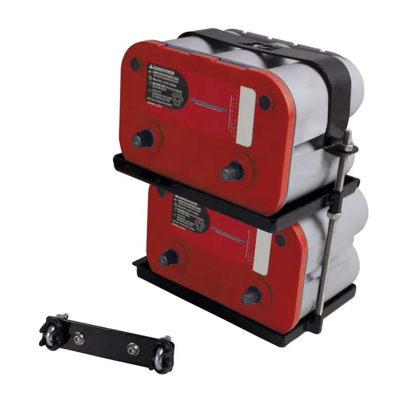 Rugged Ridge 97-06 Jeep Wrangler Dual Battery Tray with red and black cylindrical style sealed hydraulic cylinders