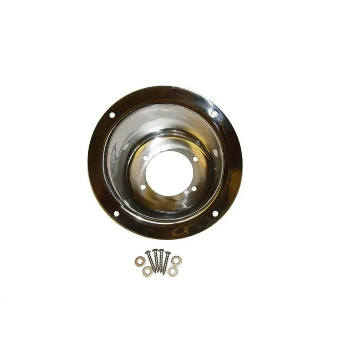 Stainless steel gas tank filler bezel with screw and washer for Wrangler.