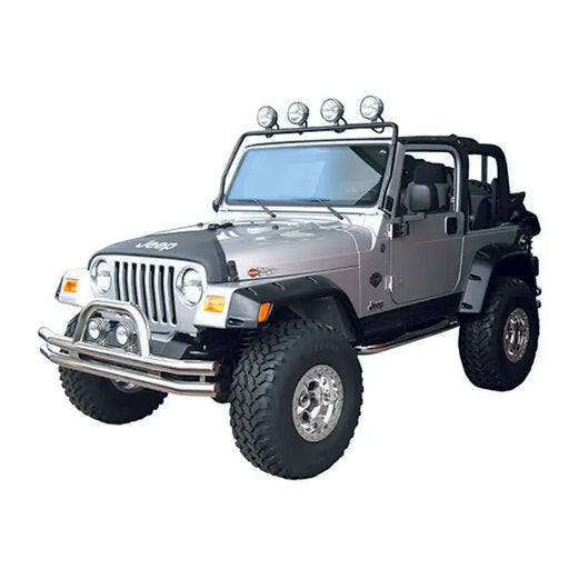 Gray Jeep with light bar from Rugged Ridge.