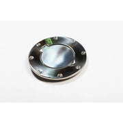 Rugged Ridge Stainless Steel Non-Locking Gas Cap Door with Black and White Metal Knob